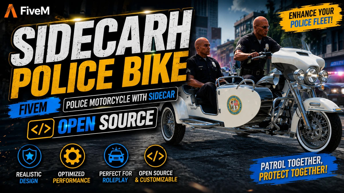 SidecarH Police Bike FiveM | Police Motorcycle with Sidecar | Open Source